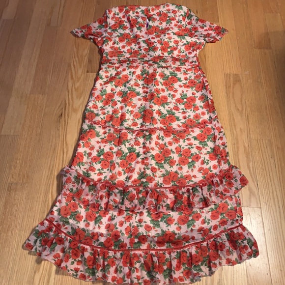 Hope & Ivy Liberty Fabric Tiered Frill Midi Dress Poppy Print in Red 16 - Picture 9 of 13